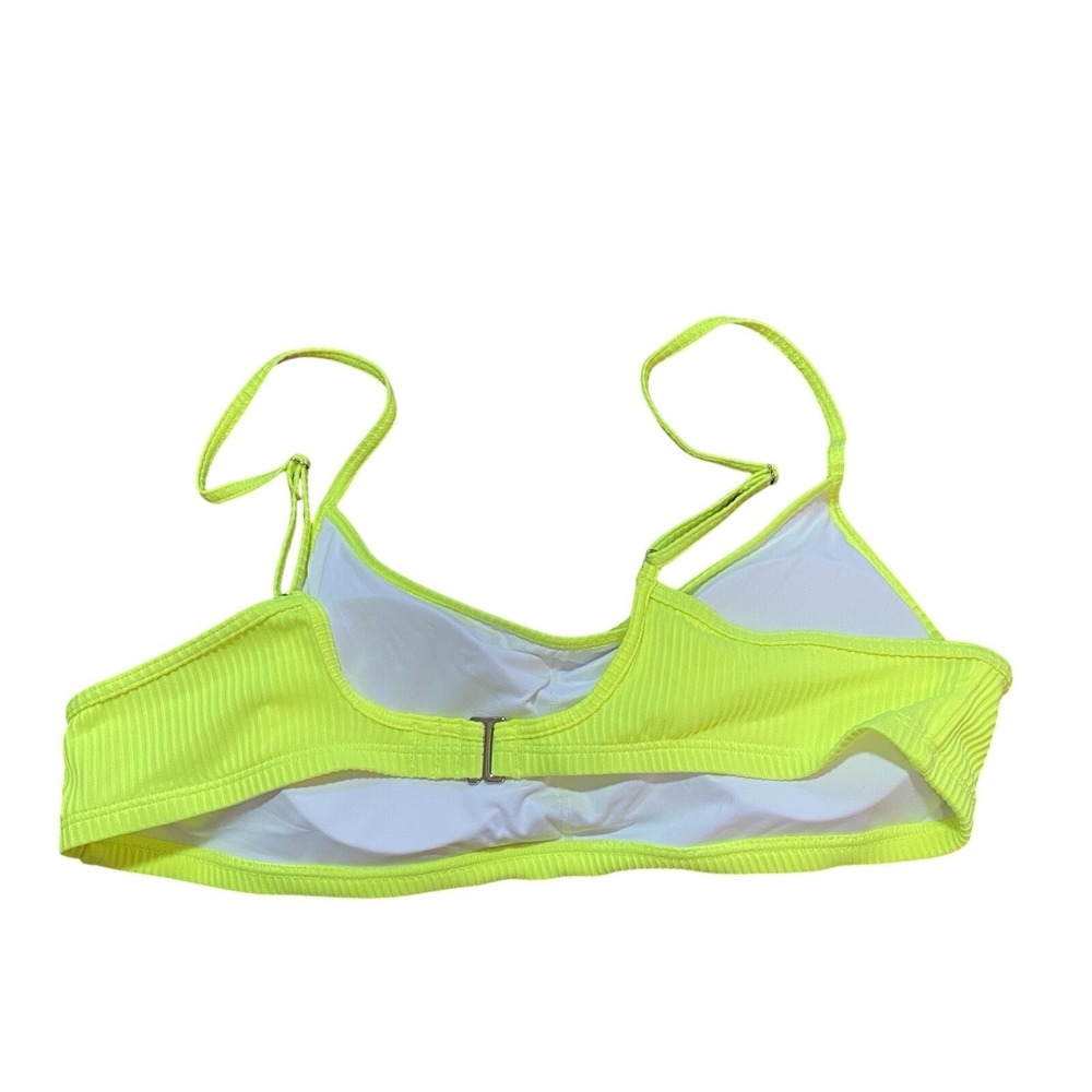Halara NWOT Ribbed Bikini Swimsuit Top Neon Yellow Green Size Large Swim - Picture 8 of 11